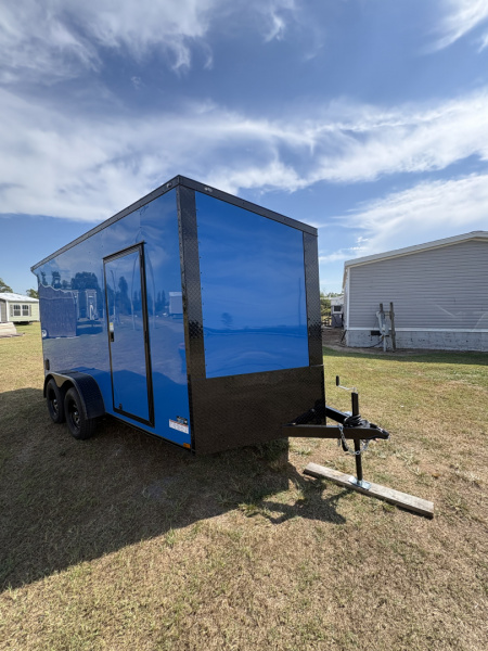 New 2026 Anvil 7x14TA 7' Slant V Nose .080 PolyCor Pepsi Blue Blackout PKG Cargo / Enclosed Trailer