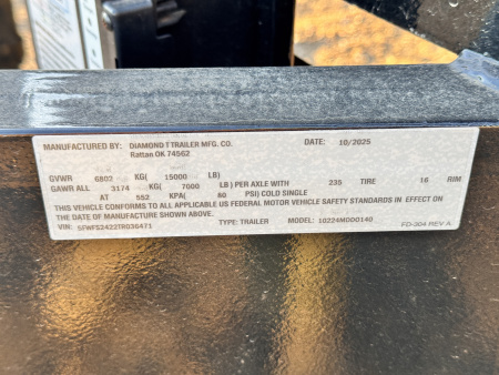 New 2026 Diamond T 8.5-24 Deckover Equipment Hauler 15K GVWR