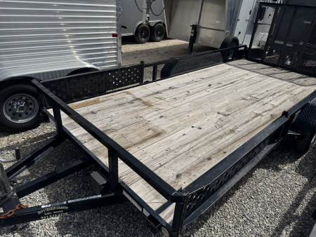 Used 2020 Sure-Trac SURETRAC 7X16 TANDEM AXLE 7000 LB GVWR ATV Utility Trailer SIDE LOAD RAMPS PLUS REAR GATE RAMP WITH SPARE TIRE/WHEEL