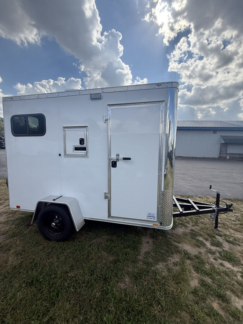 New 2025 Team Spirit Trailers 6x10 fiber trailer screwless,Insulated walls 110 package with 30 amp cord 12 volt charger 13.5 AC toolbox ext toing 2 fiber doors spare tire mount with spare tire 12 volt LED light on ceiling Fiber Splicing