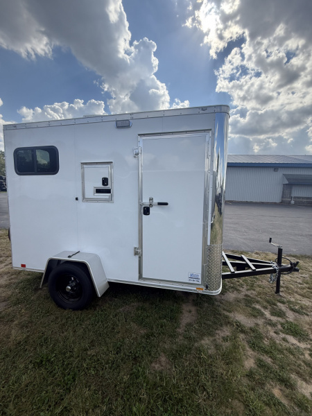 New 2025 Team Spirit Trailers 6x10 fiber trailer screwless,Insulated walls 110 package with 30 amp cord 12 volt charger 13.5 AC toolbox ext toing 2 fiber doors spare tire mount with spare tire 12 volt LED light on ceiling Fiber Splicing