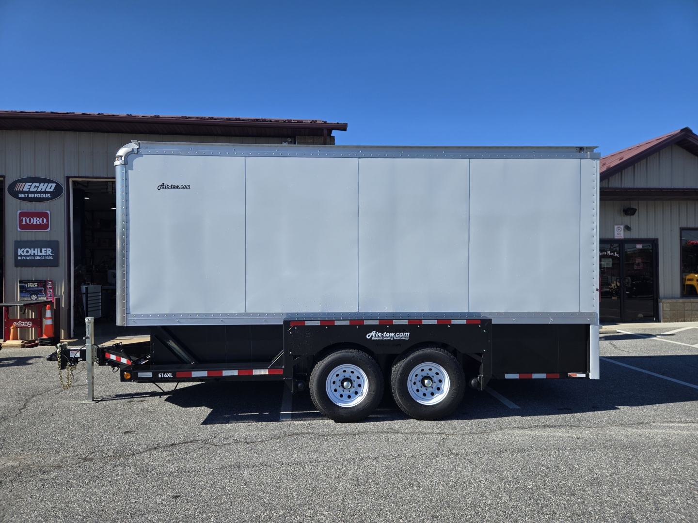 New 6'3" x 15'9" Air-Tow E16-XL Enclosed Drop Deck Equipment Trailer 14k GVWR **Black Frame w/Spare Tire Mount & 110V Batt Charger