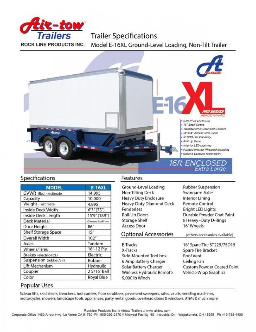 New 6'3" x 15'9" Air-Tow E16-XL Enclosed Drop Deck Equipment Trailer 14k GVWR **Black Frame w/Spare Tire Mount & 110V Batt Charger