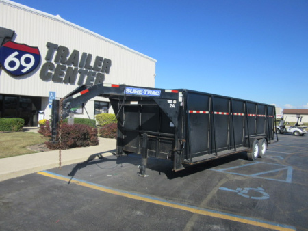 Used 2019 Sure-Trac 7 x 24 Wood High Side ST81241TGN140 Equipment Trailer 14K / Recessed E-Track (Wall Mounted)