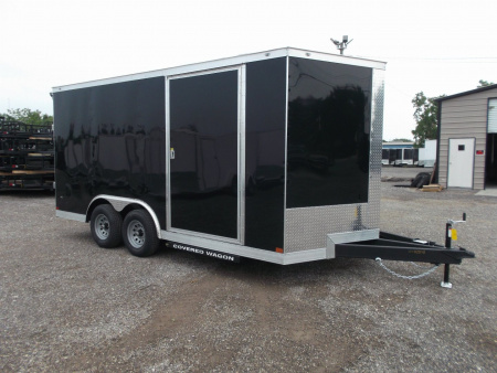 New 2026 Covered Wagon Trailers 8.5x16 Cargo Trailer / Enclosed Trailer / Car Hauler / 5200# Axles / 7ft Interior / .030 Black Semi-Screwless Exterior / Extra Wide Ramp