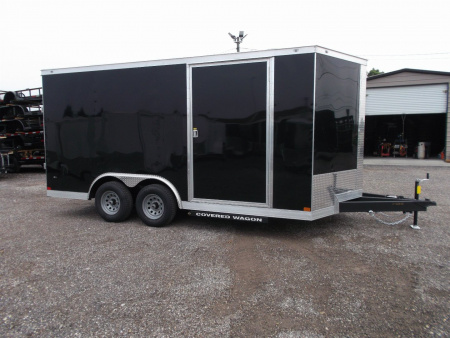 New 2026 Covered Wagon Trailers 8.5x16 Cargo Trailer / Enclosed Trailer / Car Hauler / 5200# Axles / 7ft Interior / .030 Black Semi-Screwless Exterior / Extra Wide Ramp