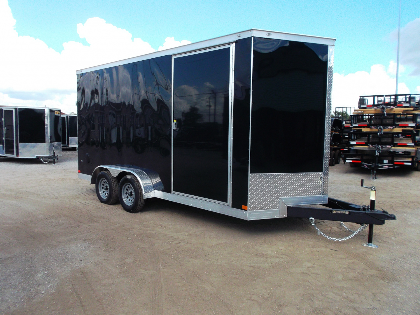 New 2026 Covered Wagon Trailers 7x16 Tandem Axle Cargo Trailer / Enclosed Trailer / 7'6" Interior / Extra Wide Ramp / 48" RV Side Door / LEDs / .030 Black Semi-Screwless Exterior