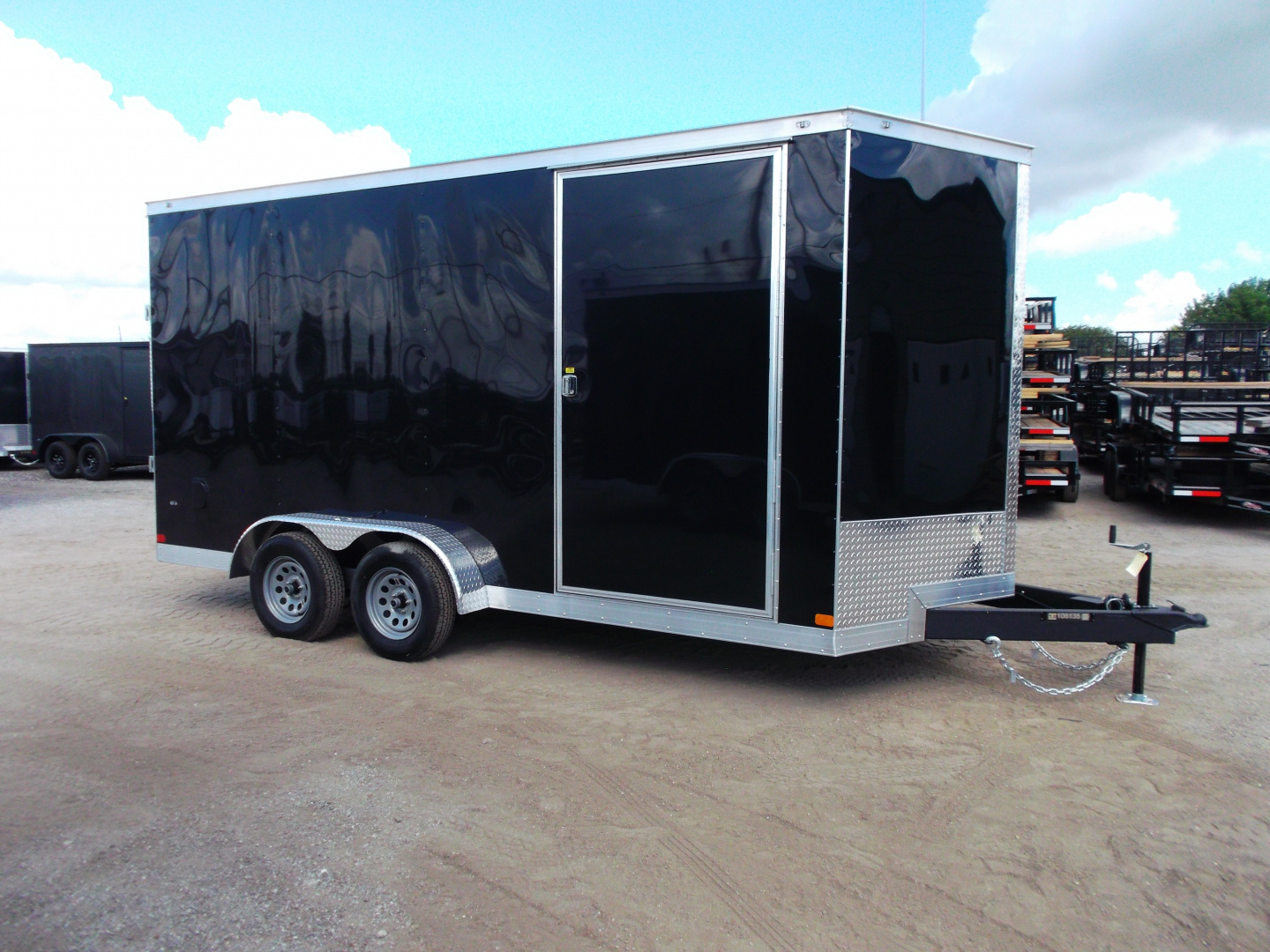 New 2026 Covered Wagon Trailers 7x16 Tandem Axle Cargo Trailer / Enclosed Trailer / 7'6" Interior / Extra Wide Ramp / 48" RV Side Door / LEDs / .030 Black Semi-Screwless Exterior