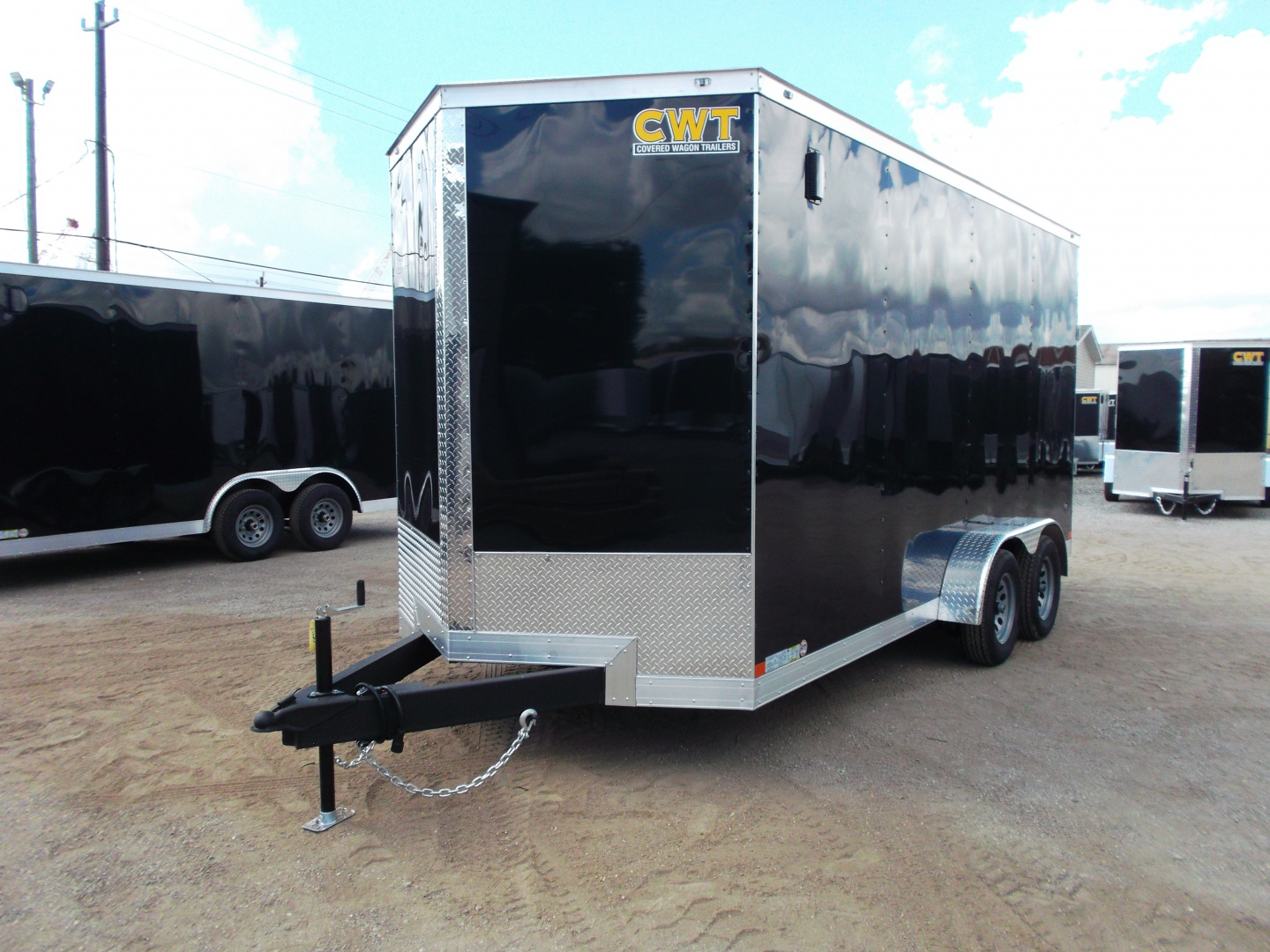 New 2026 Covered Wagon Trailers 7x16 Tandem Axle Cargo Trailer / Enclosed Trailer / 7'6" Interior / Extra Wide Ramp / 48" RV Side Door / LEDs / .030 Black Semi-Screwless Exterior