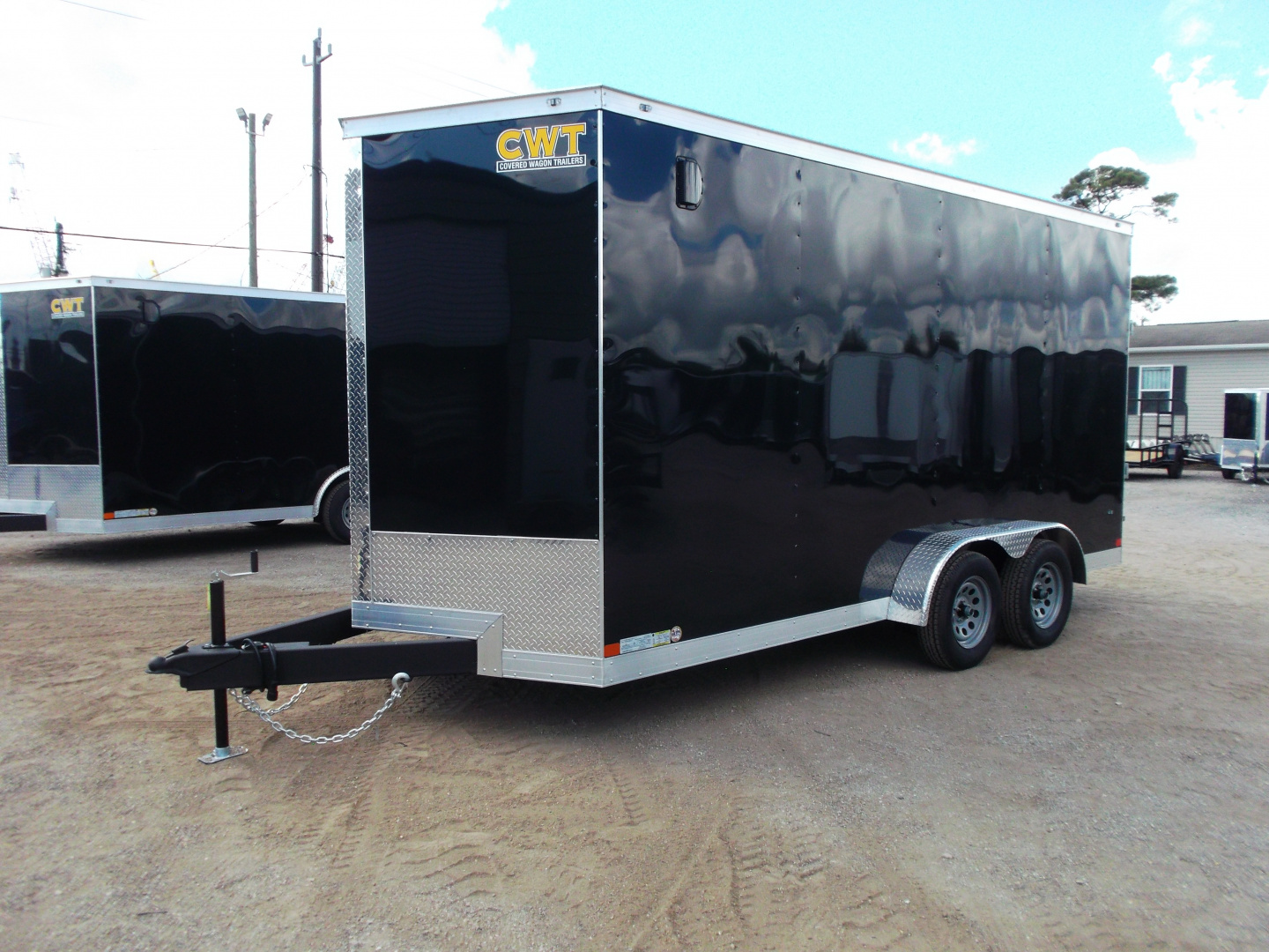 New 2026 Covered Wagon Trailers 7x16 Tandem Axle Cargo Trailer / Enclosed Trailer / 7'6" Interior / Extra Wide Ramp / 48" RV Side Door / LEDs / .030 Black Semi-Screwless Exterior