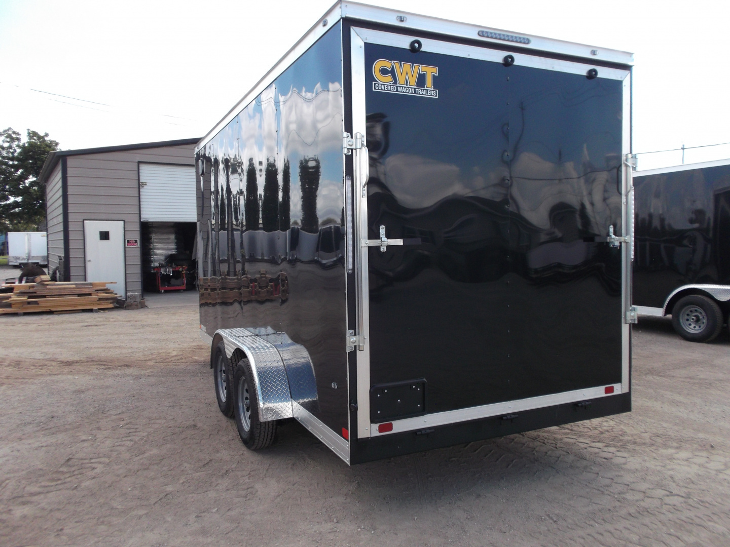 New 2026 Covered Wagon Trailers 7x16 Tandem Axle Cargo Trailer / Enclosed Trailer / 7'6" Interior / Extra Wide Ramp / 48" RV Side Door / LEDs / .030 Black Semi-Screwless Exterior