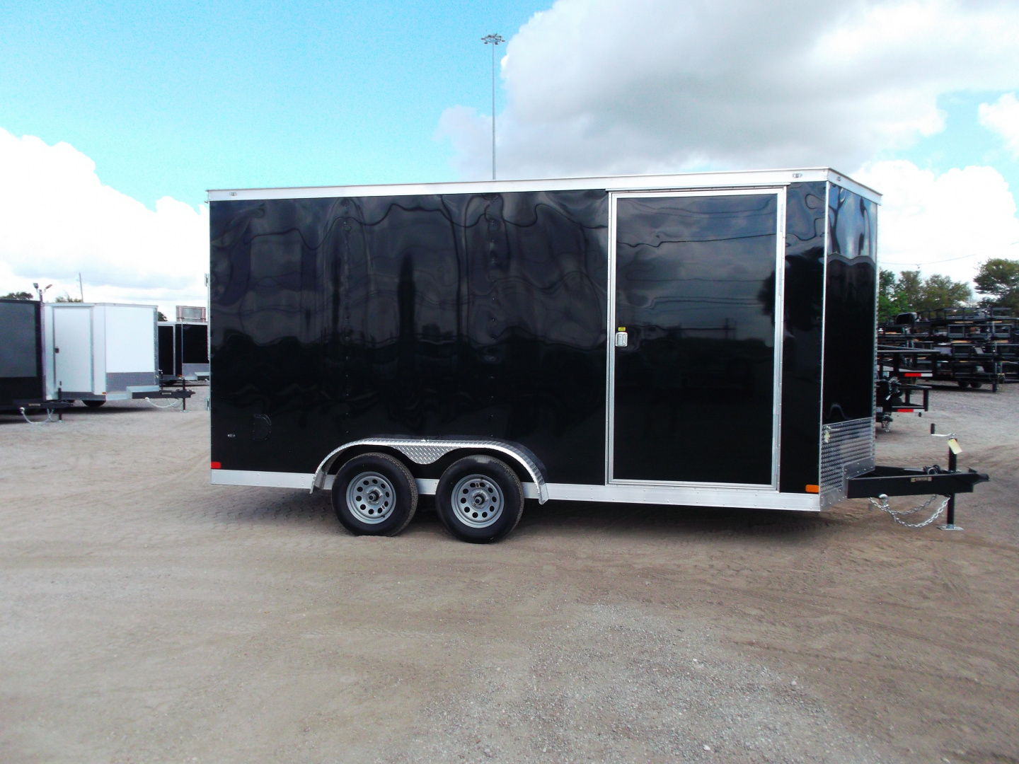 New 2026 Covered Wagon Trailers 7x16 Tandem Axle Cargo Trailer / Enclosed Trailer / 7'6" Interior / Extra Wide Ramp / 48" RV Side Door / LEDs / .030 Black Semi-Screwless Exterior