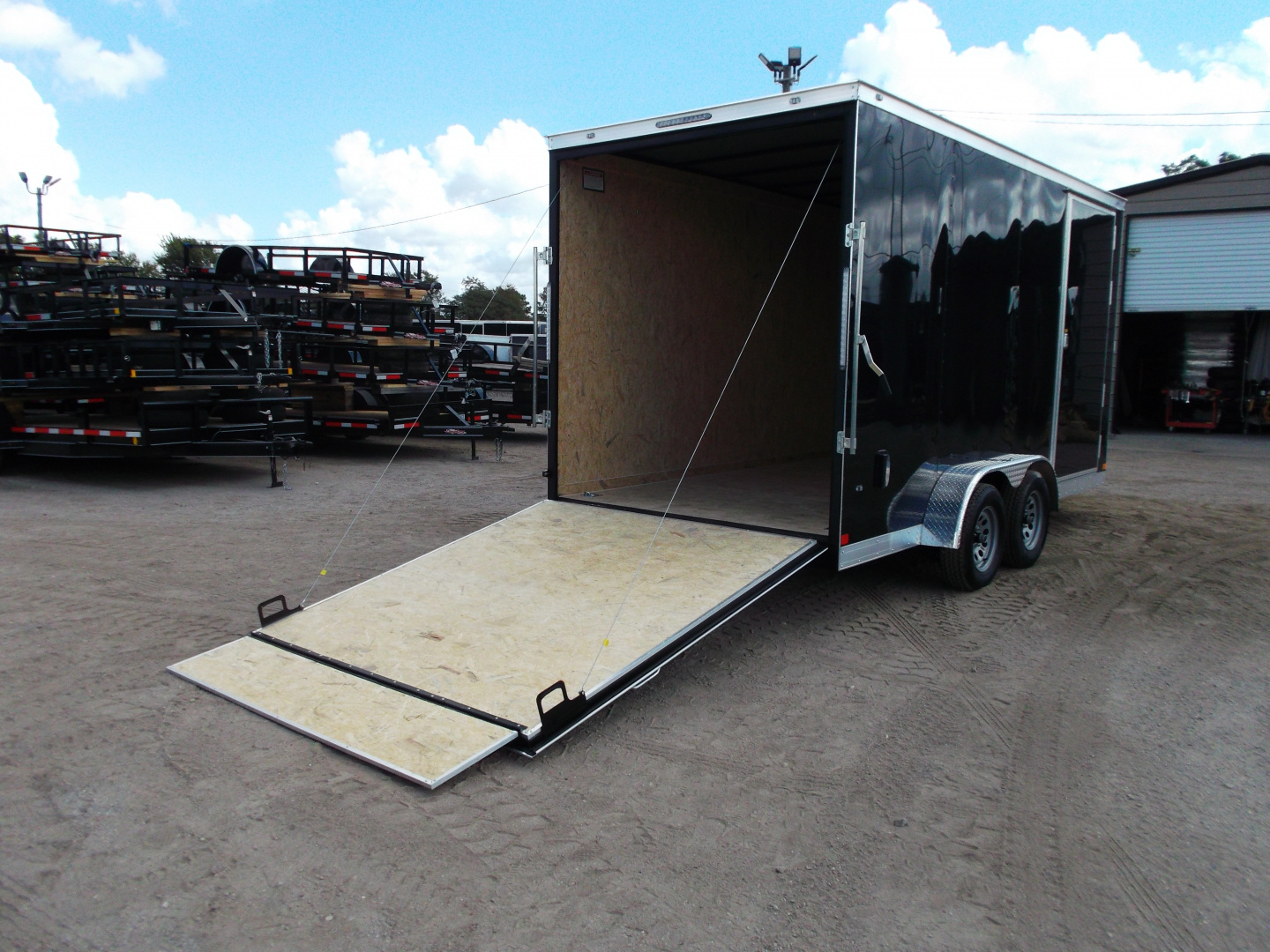New 2026 Covered Wagon Trailers 7x16 Tandem Axle Cargo Trailer / Enclosed Trailer / 7'6" Interior / Extra Wide Ramp / 48" RV Side Door / LEDs / .030 Black Semi-Screwless Exterior