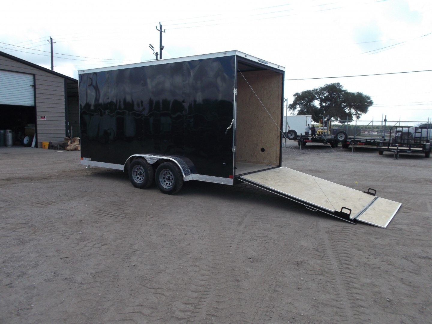 New 2026 Covered Wagon Trailers 7x16 Tandem Axle Cargo Trailer / Enclosed Trailer / 7'6" Interior / Extra Wide Ramp / 48" RV Side Door / LEDs / .030 Black Semi-Screwless Exterior