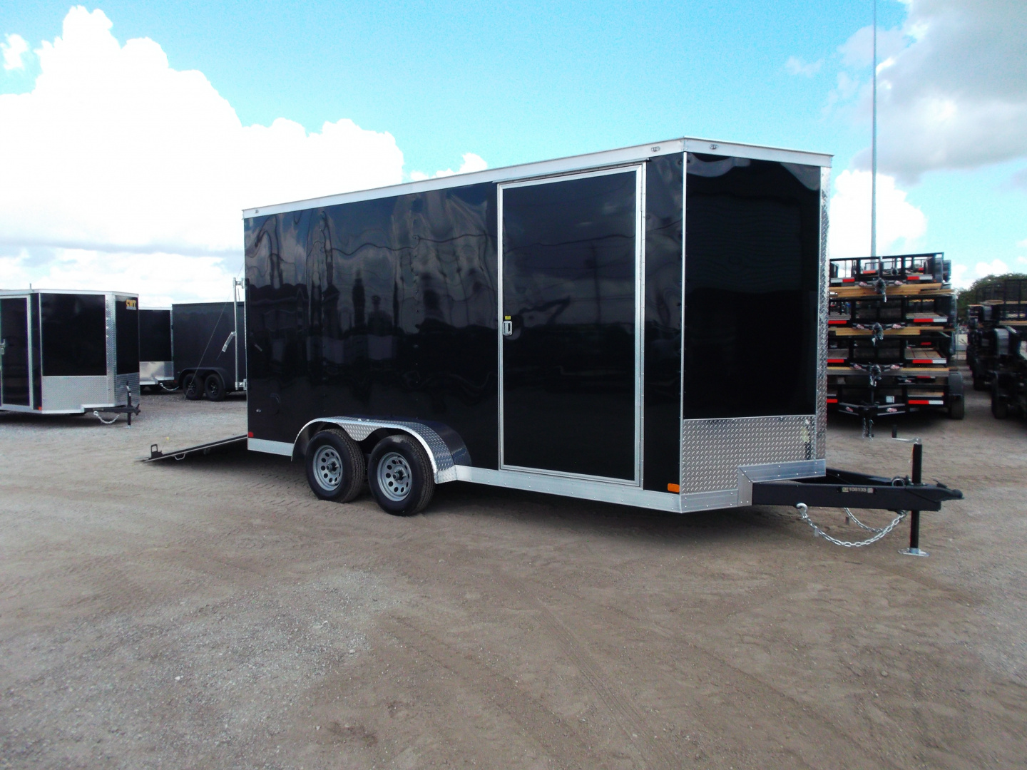 New 2026 Covered Wagon Trailers 7x16 Tandem Axle Cargo Trailer / Enclosed Trailer / 7'6" Interior / Extra Wide Ramp / 48" RV Side Door / LEDs / .030 Black Semi-Screwless Exterior