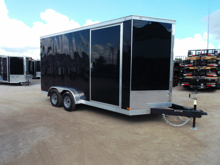 New 2026 Covered Wagon Trailers 7x16 Tandem Axle Cargo Trailer / Enclosed Trailer / 7'6" Interior / Extra Wide Ramp / 48" RV Side Door / LEDs / .030 Black Semi-Screwless Exterior