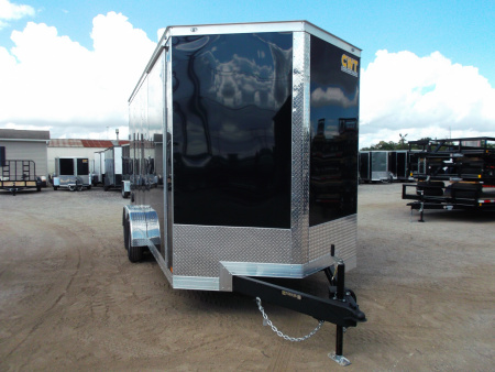 New 2026 Covered Wagon Trailers 7x16 Tandem Axle Cargo Trailer / Enclosed Trailer / 7'6" Interior / Extra Wide Ramp / 48" RV Side Door / LEDs / .030 Black Semi-Screwless Exterior