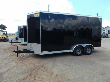 New 2026 Covered Wagon Trailers 7x16 Tandem Axle Cargo Trailer / Enclosed Trailer / 7'6" Interior / Extra Wide Ramp / 48" RV Side Door / LEDs / .030 Black Semi-Screwless Exterior