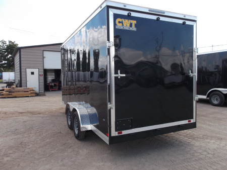 New 2026 Covered Wagon Trailers 7x16 Tandem Axle Cargo Trailer / Enclosed Trailer / 7'6" Interior / Extra Wide Ramp / 48" RV Side Door / LEDs / .030 Black Semi-Screwless Exterior