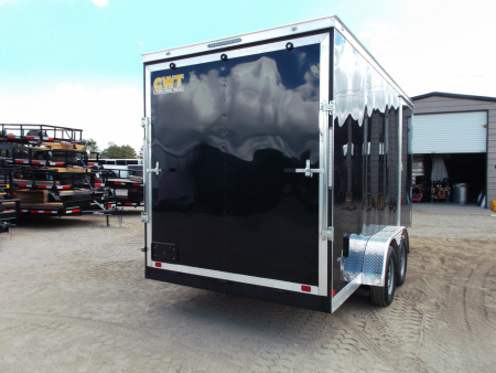New 2026 Covered Wagon Trailers 7x16 Tandem Axle Cargo Trailer / Enclosed Trailer / 7'6" Interior / Extra Wide Ramp / 48" RV Side Door / LEDs / .030 Black Semi-Screwless Exterior