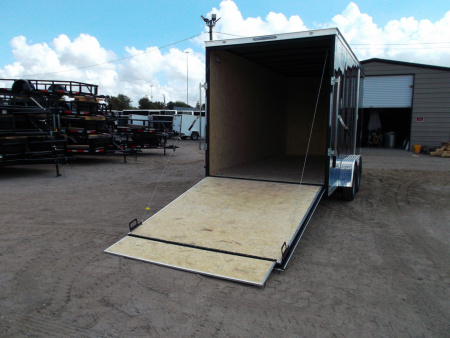 New 2026 Covered Wagon Trailers 7x16 Tandem Axle Cargo Trailer / Enclosed Trailer / 7'6" Interior / Extra Wide Ramp / 48" RV Side Door / LEDs / .030 Black Semi-Screwless Exterior
