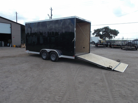New 2026 Covered Wagon Trailers 7x16 Tandem Axle Cargo Trailer / Enclosed Trailer / 7'6" Interior / Extra Wide Ramp / 48" RV Side Door / LEDs / .030 Black Semi-Screwless Exterior