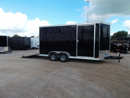 New 2026 Covered Wagon Trailers 7x16 Tandem Axle Cargo Trailer / Enclosed Trailer / 7'6" Interior / Extra Wide Ramp / 48" RV Side Door / LEDs / .030 Black Semi-Screwless Exterior