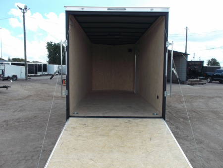 New 2026 Covered Wagon Trailers 7x16 Tandem Axle Cargo Trailer / Enclosed Trailer / 7'6" Interior / Extra Wide Ramp / 48" RV Side Door / LEDs / .030 Black Semi-Screwless Exterior