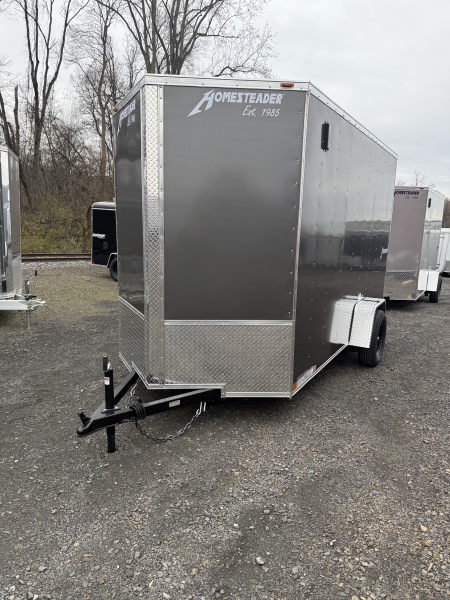 New 2026 Homesteader 6x12 -V-Nose - 7' Int. - CHARCOAL - RAMP DOOR