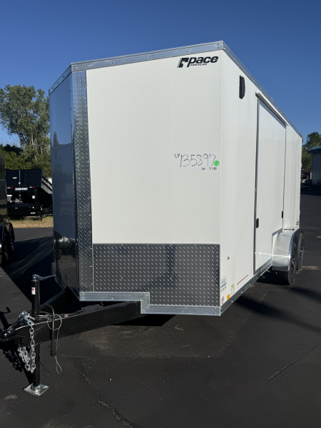 New 2025 Pace American 7x16 v-nose 7' interior UTV escape door 4 D-rings Cargo / Enclosed Trailer