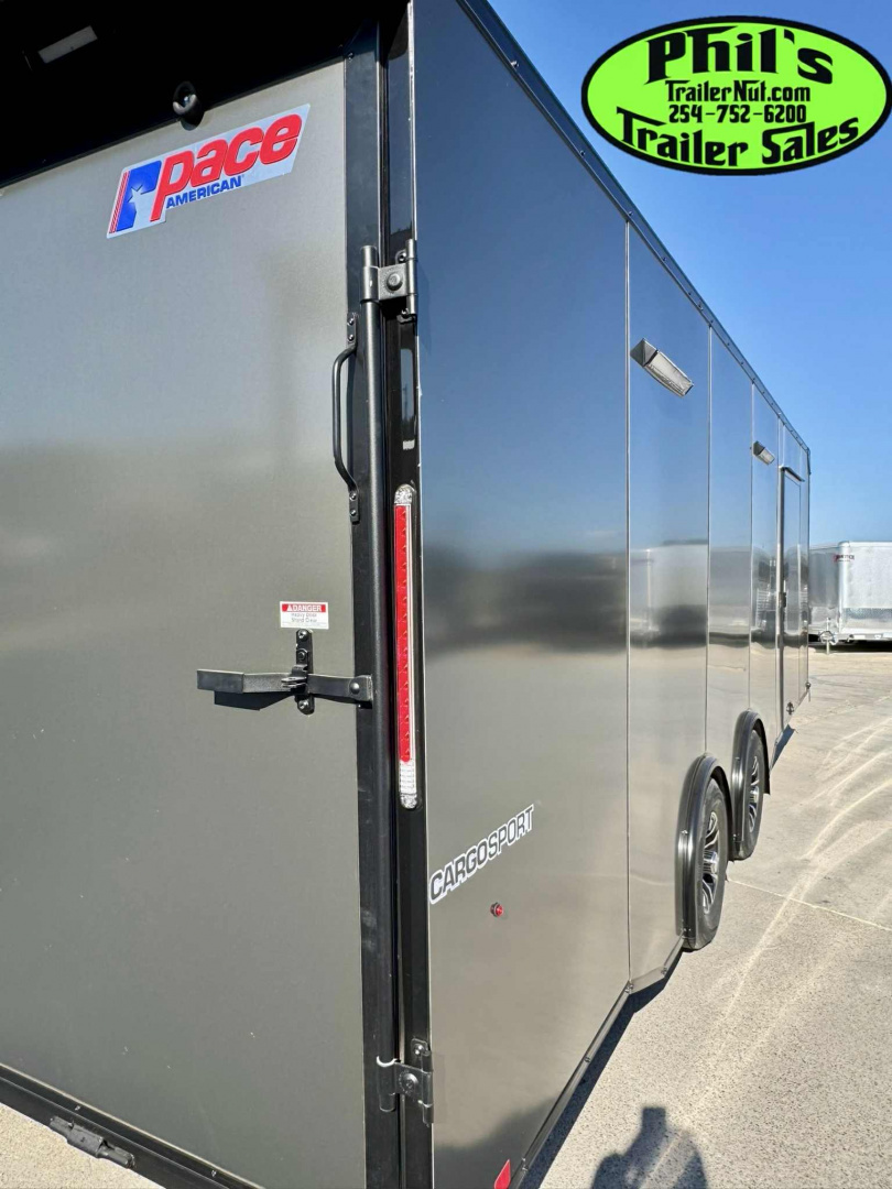 New 2025 Pace American 8.5 X24 CARGO SPORT Car / Racing Trailer ESCAPE DOOR SPREAD AXLES UPGRADED .080 EXTERIOR