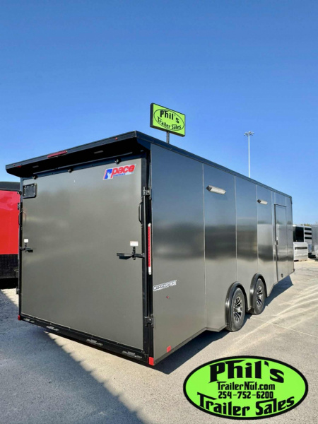 New 2025 Pace American 8.5 X24 CARGO SPORT Car / Racing Trailer ESCAPE DOOR SPREAD AXLES UPGRADED .080 EXTERIOR