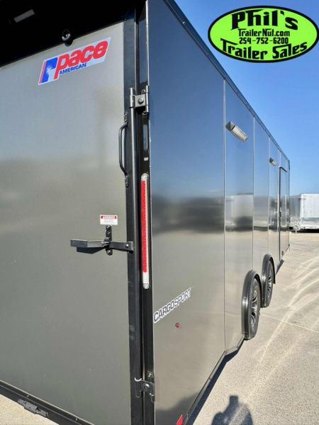 New 2025 Pace American 8.5 X24 CARGO SPORT Car / Racing Trailer ESCAPE DOOR SPREAD AXLES UPGRADED .080 EXTERIOR