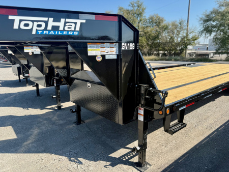New 2026 Top Hat Trailers GN159-30x102 Flatbed Trailer w/ Jumbo Ramps & 14 Ply Tire Upg. (25'+5')