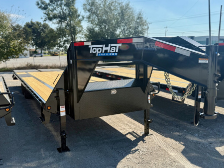 New 2026 Top Hat Trailers GN159-30x102 Flatbed Trailer w/ Jumbo Ramps & 14 Ply Tire Upg. (25'+5')