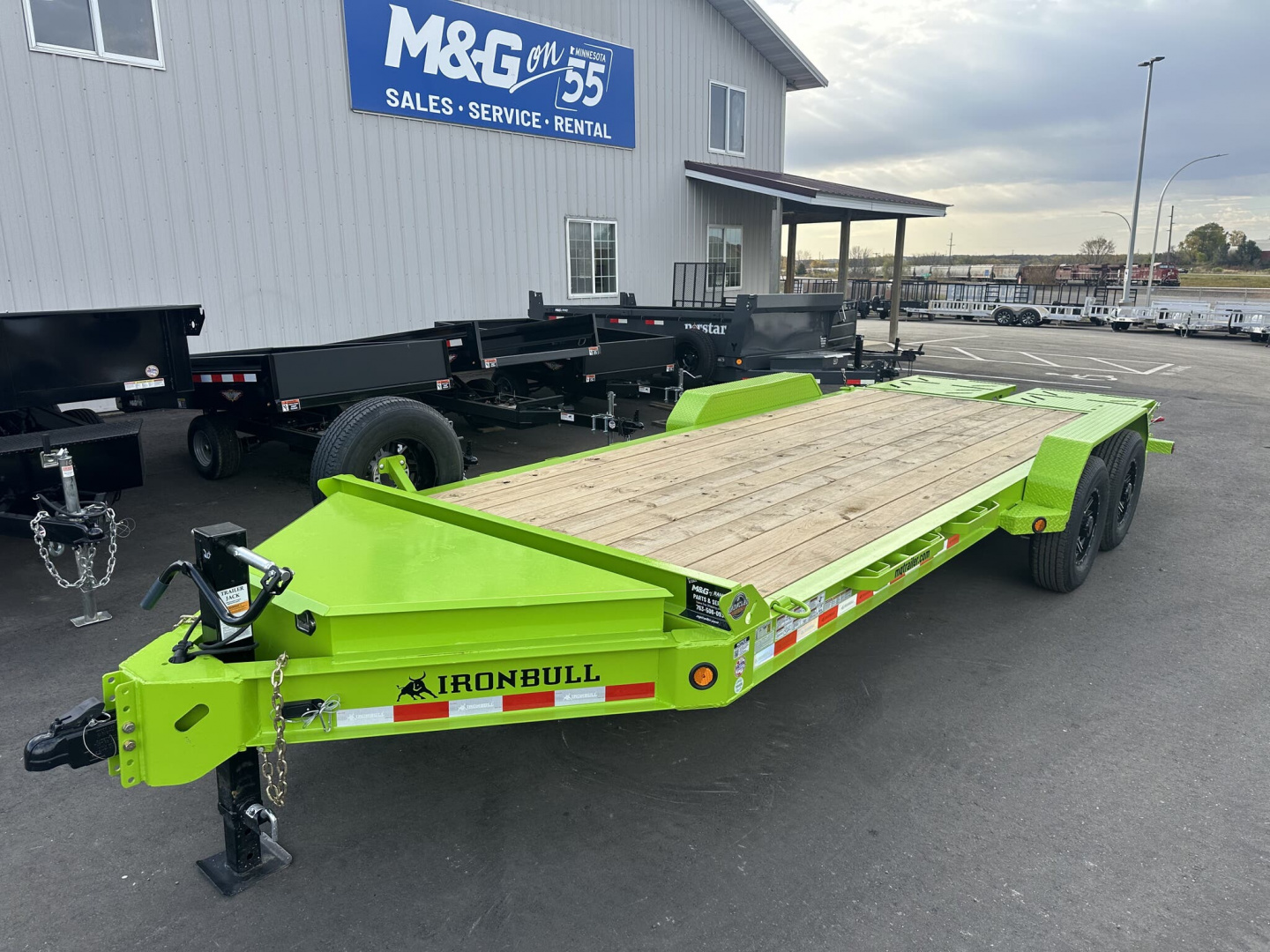 New EWB 83X20 (17+3) 14K EQUIPMENT TRAILER W/ JUMBO RAMPS - NEON GREEN