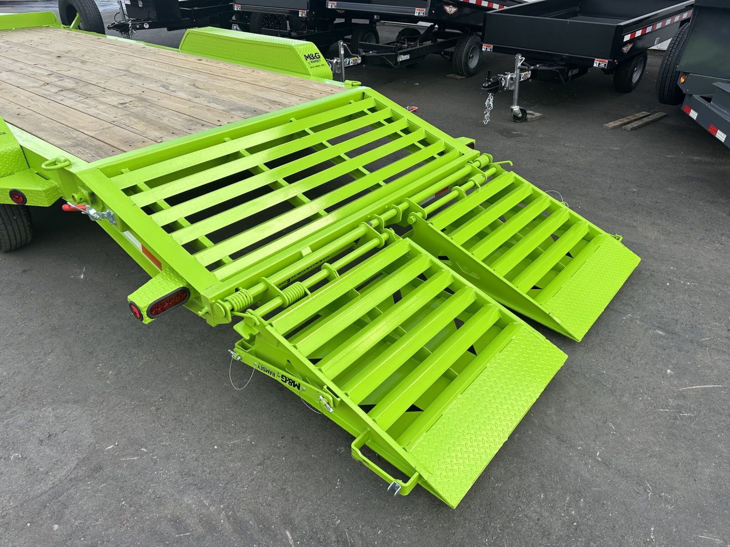 New EWB 83X20 (17+3) 14K EQUIPMENT TRAILER W/ JUMBO RAMPS - NEON GREEN