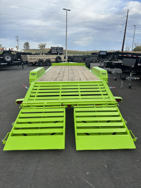 New EWB 83X20 (17+3) 14K EQUIPMENT TRAILER W/ JUMBO RAMPS - NEON GREEN