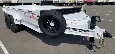 New Horizon 14'x 83" EZ7 WHITE Dump Trailer 14,000 GVWR, Spare, Ramps