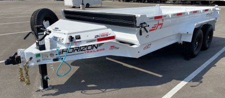 New Horizon 14'x 83" EZ7 WHITE Dump Trailer 14,000 GVWR, Spare, Ramps