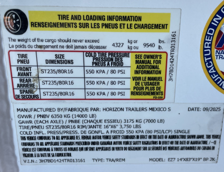 New Horizon 14'x 83" EZ7 WHITE Dump Trailer 14,000 GVWR, Spare, Ramps