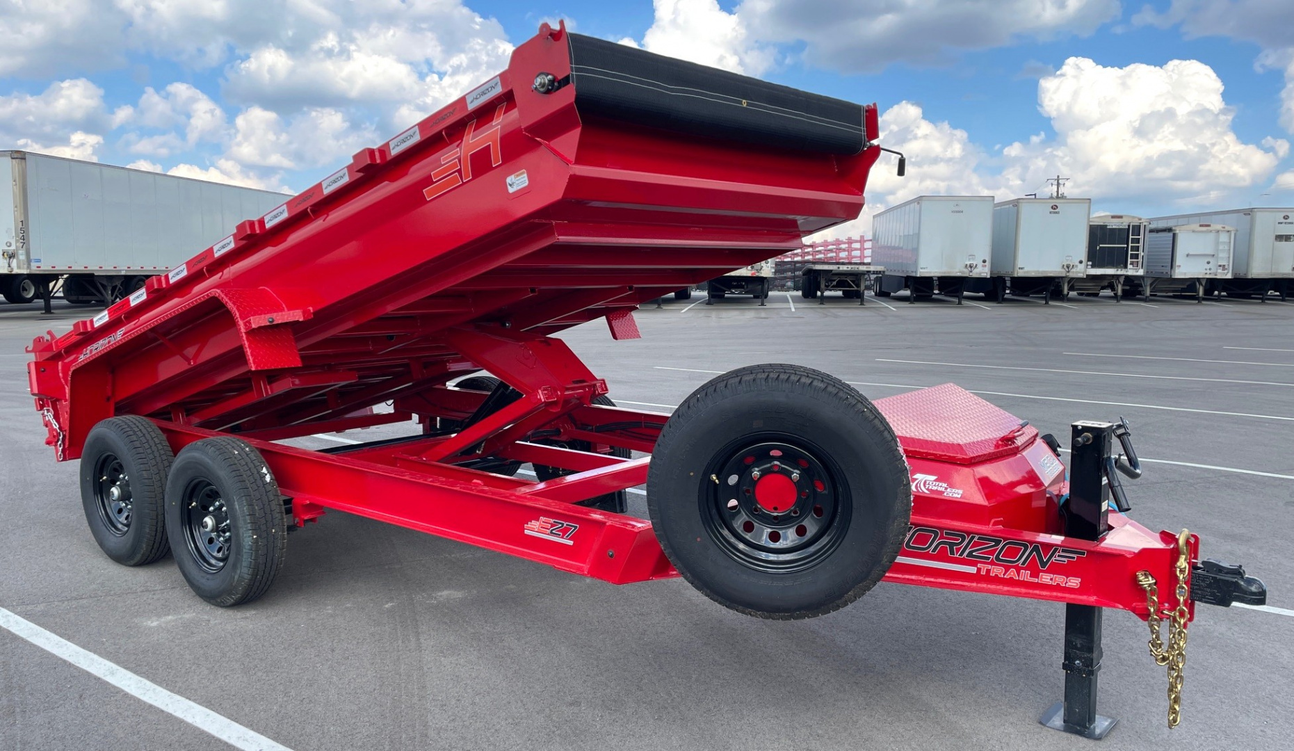 New Horizon 14'x 83" EZ7 RED Dump Trailer 14,000 GVWR, Spare, Ramps
