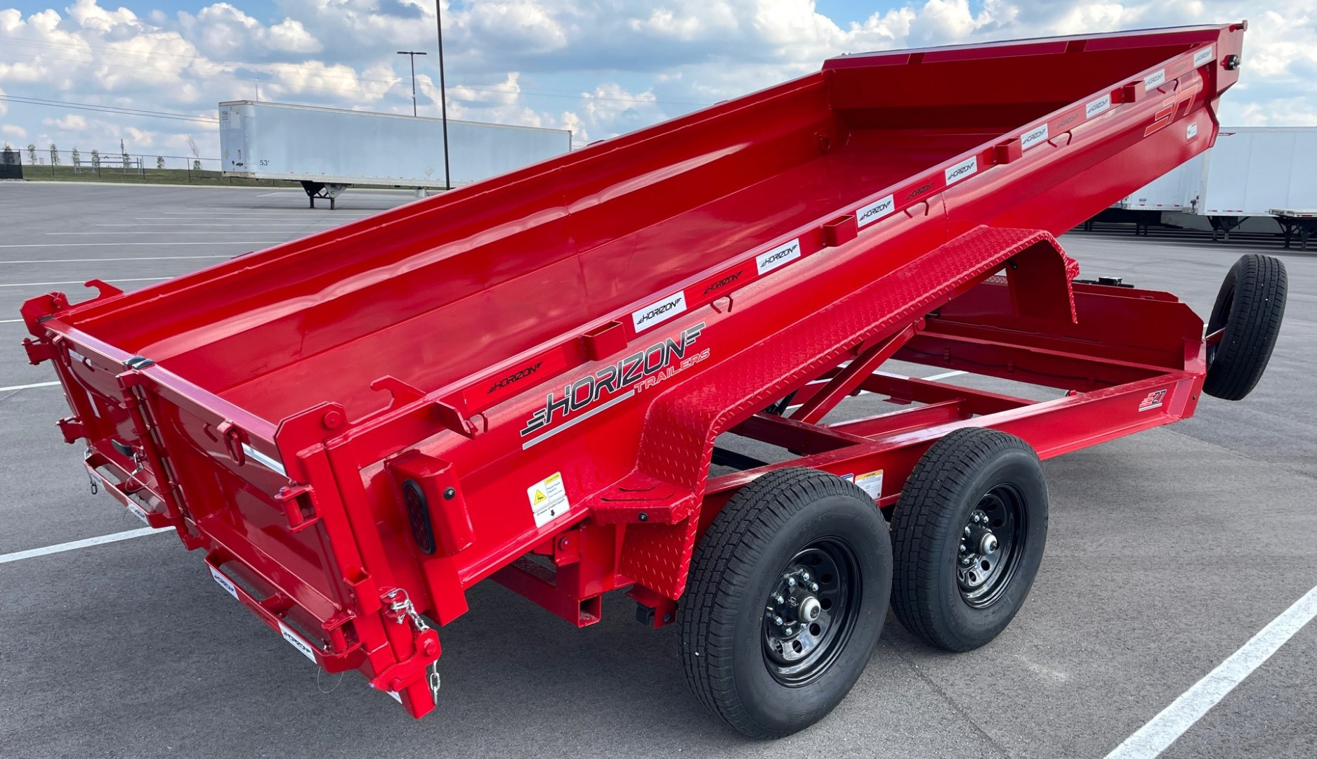 New Horizon 14'x 83" EZ7 RED Dump Trailer 14,000 GVWR, Spare, Ramps