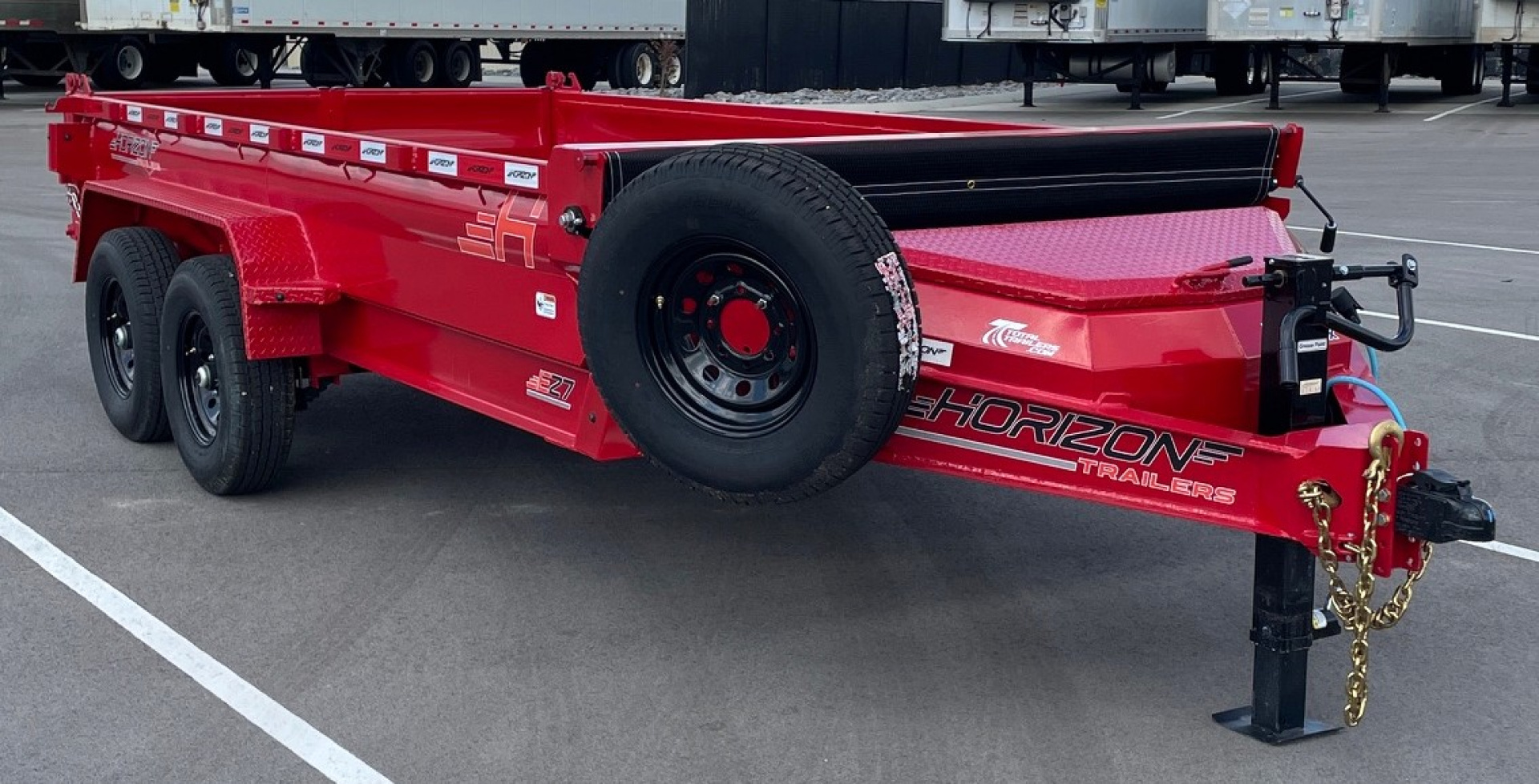 New Horizon 14'x 83" EZ7 RED Dump Trailer 14,000 GVWR, Spare, Ramps