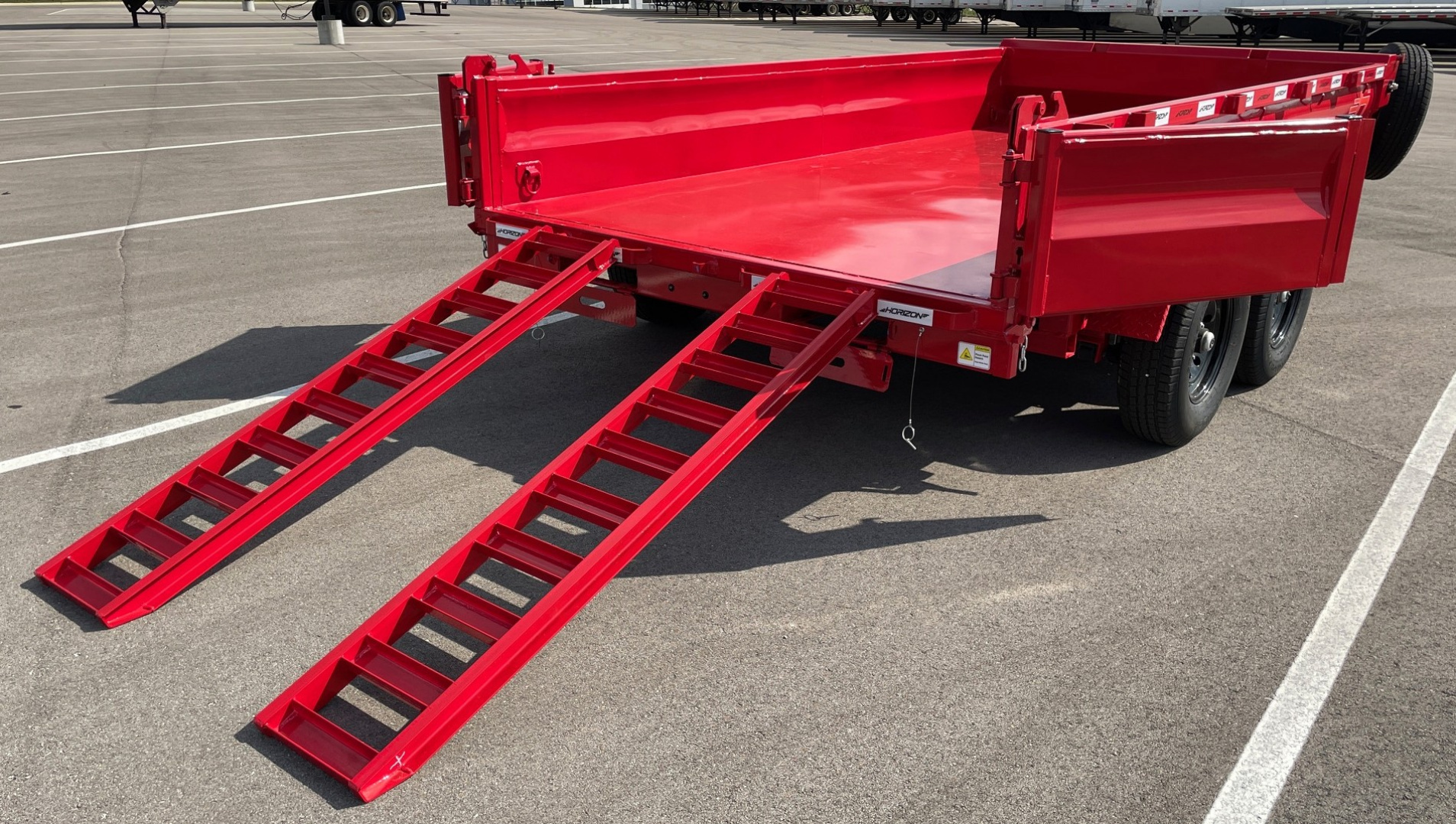 New Horizon 14'x 83" EZ7 RED Dump Trailer 14,000 GVWR, Spare, Ramps