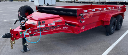 New Horizon 14'x 83" EZ7 RED Dump Trailer 14,000 GVWR, Spare, Ramps