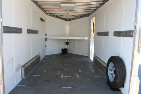 Used 2021 NEO NAM 7.5' x 14' Aluminum Enclosed Motorcycle UTV Trailer - RAMP DOOR - 7' Interior Height - 7000# GVW