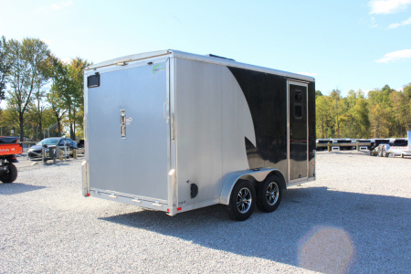 Used 2021 NEO NAM 7.5' x 14' Aluminum Enclosed Motorcycle UTV Trailer - RAMP DOOR - 7' Interior Height - 7000# GVW