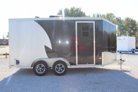 Used 2021 NEO NAM 7.5' x 14' Aluminum Enclosed Motorcycle UTV Trailer - RAMP DOOR - 7' Interior Height - 7000# GVW
