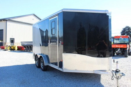 Used 2021 NEO NAM 7.5' x 14' Aluminum Enclosed Motorcycle UTV Trailer - RAMP DOOR - 7' Interior Height - 7000# GVW